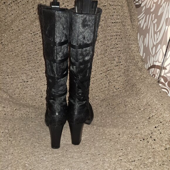 GERRY WEBER/JOSEF SEIBEL-Calf/Pony Hair-Black Leather Caged Boot-Sz 40-Near Mint - Picture 7 of 8
